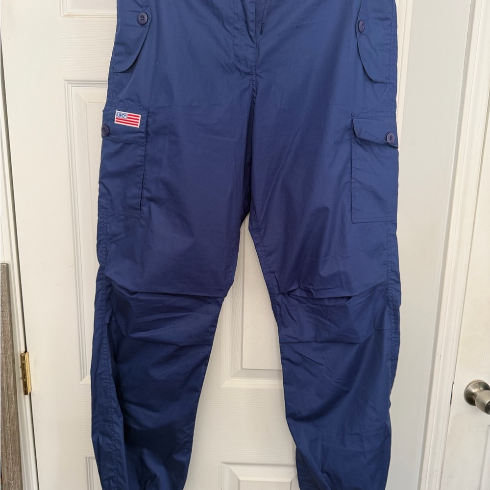 UFO Navy Blue Casual Pants with Button Details